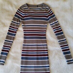 Form Fitting Striped Ribbed Sweater Dress EUC
